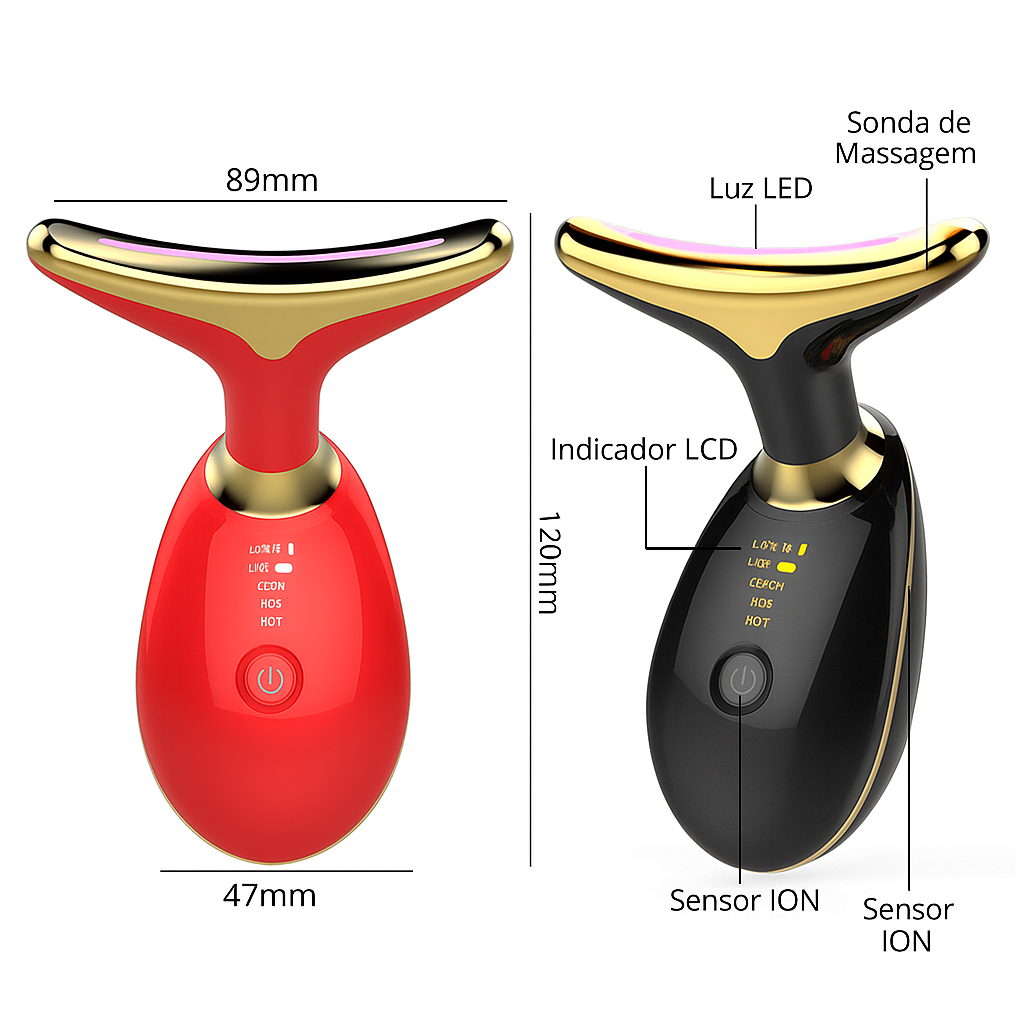Massajador Facial e de Pescoço com Terapia de Luz Vermelha EMS – Lifting, Anti-Rugas e Refirmante