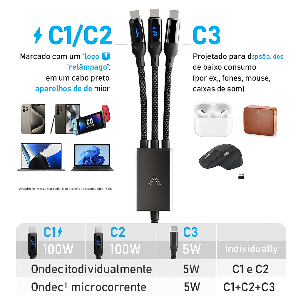 Hydra 100W Triple Type-C Multi Cable